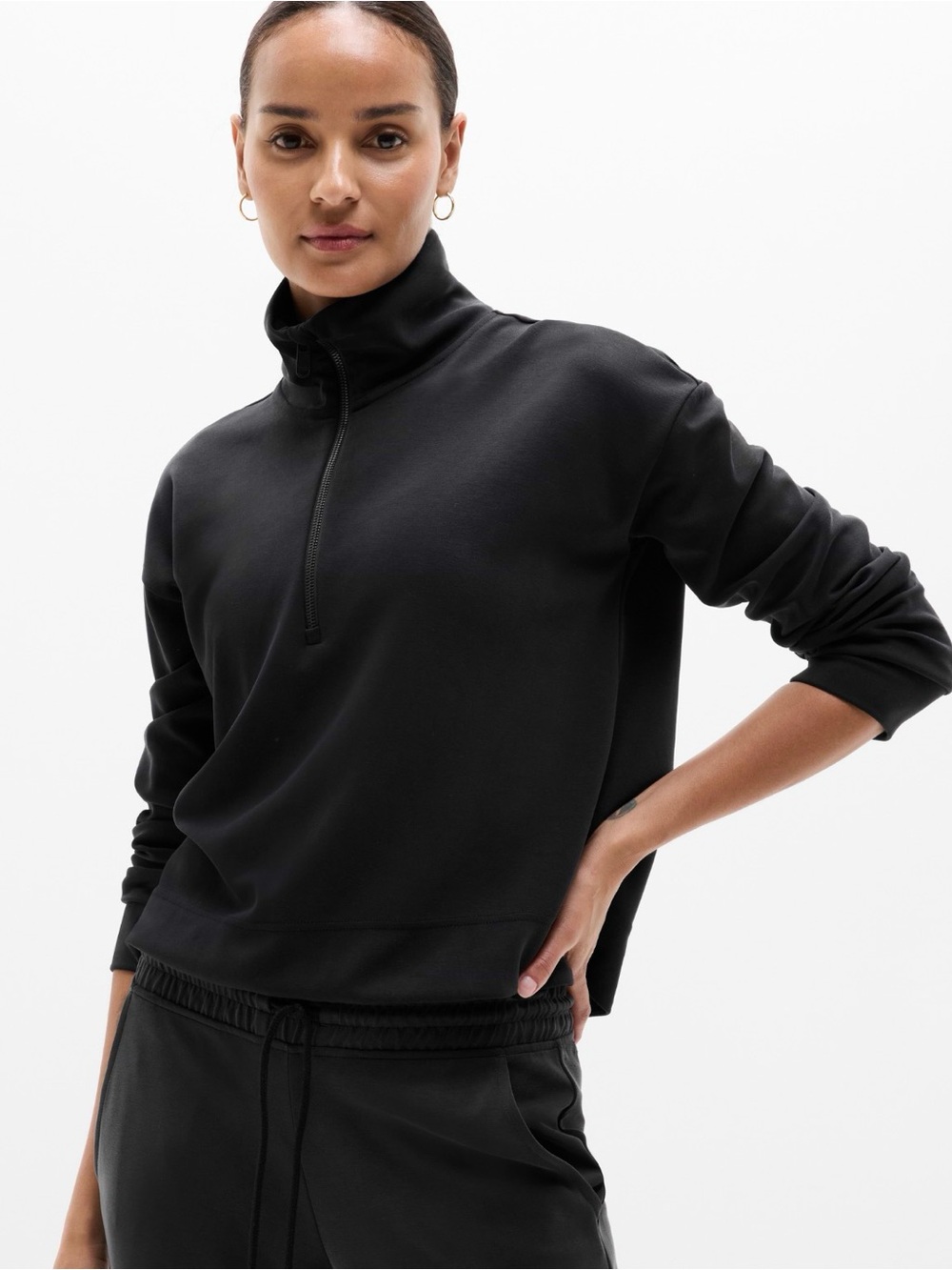 Athleta Seasoft Women's Black Half-Zip Pullover Top